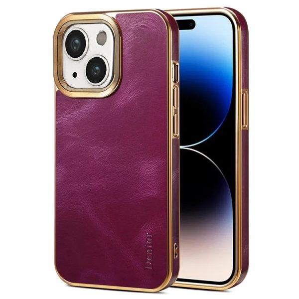 DENIOR – Backcover iPhone 15 – Waxy Textured – Leather+PC - Paars