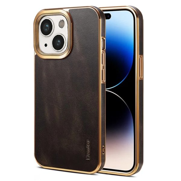 DENIOR – Backcover iPhone 15 – Waxy Textured – Leather+PC-Donker bruin