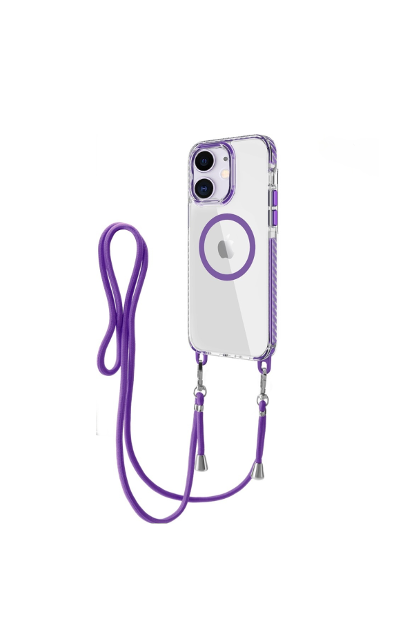 Cityhoesje-TPU Backcover – iPhone 11 – Magsafe – met koord – Paars