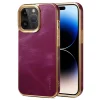 iPhone 15 Pro-Denior Waxy Textured Backcase Cow Leather+PC+TPU Electroplating -Paars-1-Cityhoesje.nl