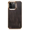 iPhone 15 Pro-Denior Waxy Textured Backcase Cow Leather+PC+TPU Electroplating - Zwart-2-Cityhoesje.nl