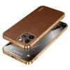 iPhone 15 Pro-Sulada Litchi Texture PU Leather Coated PC+TPU Backcover -Bruin-1-Cityhoesje.nl