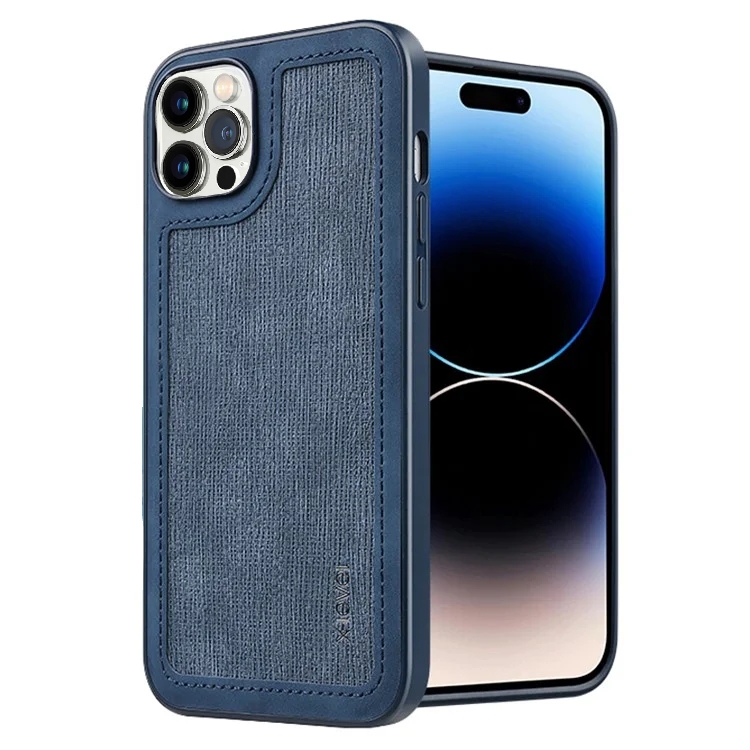 iPhone 15 ProMaX-X-LEVEL For Line Splicing Anti-Slip Cover PU Leather Coated TPU Wear-Resistant Backcase -Blauw-Cityhoesje.nl