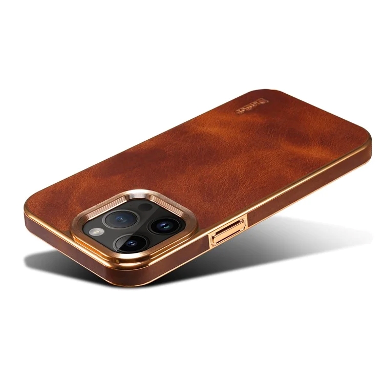 iPhone 15 ProMax-Denior Waxy Textured Backcase Cow Leather+PC+TPU Electroplating -Bruin-4-Cityhoesje.nl