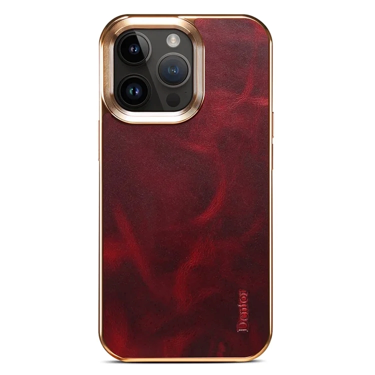 iPhone 15 ProMax-Denior Waxy Textured Backcase Cow Leather+PC+TPU Electroplating -Rood-2-Cityhoesje.nl