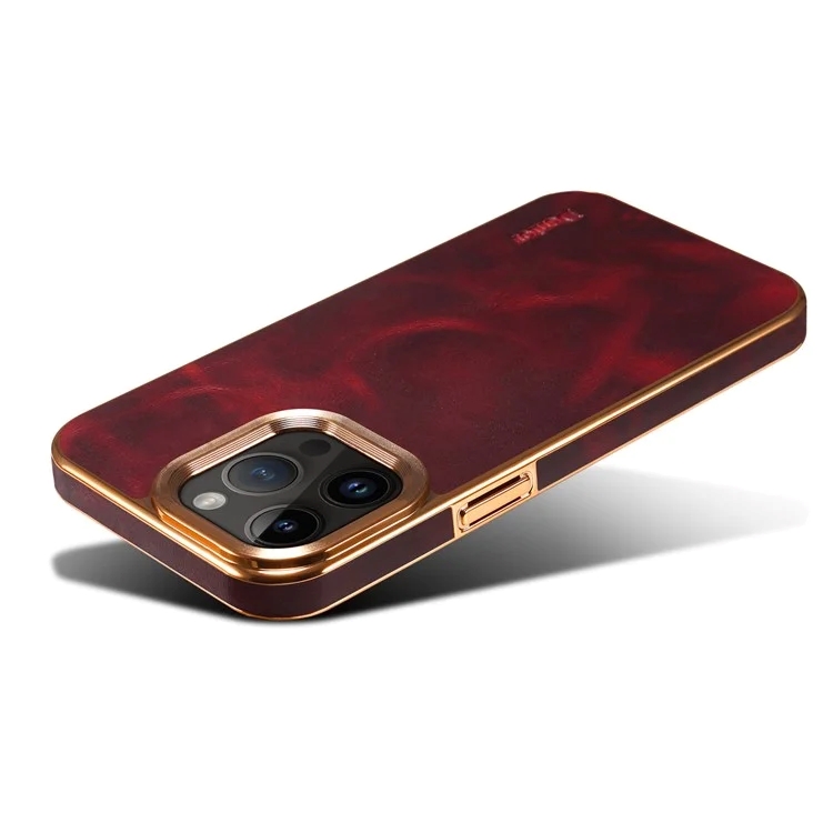 iPhone 15 ProMax-Denior Waxy Textured Backcase Cow Leather+PC+TPU Electroplating -Rood-4-Cityhoesje.nl