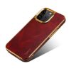 iPhone 15 ProMax-Denior Waxy Textured Backcase Cow Leather+PC+TPU Electroplating -Rood-5-Cityhoesje.nl