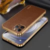 iPhone 15 ProMax-Sulada Litchi Texture PU Leather Coated PC+TPU Backcover -Bruin-2-Cityhoesje.nl