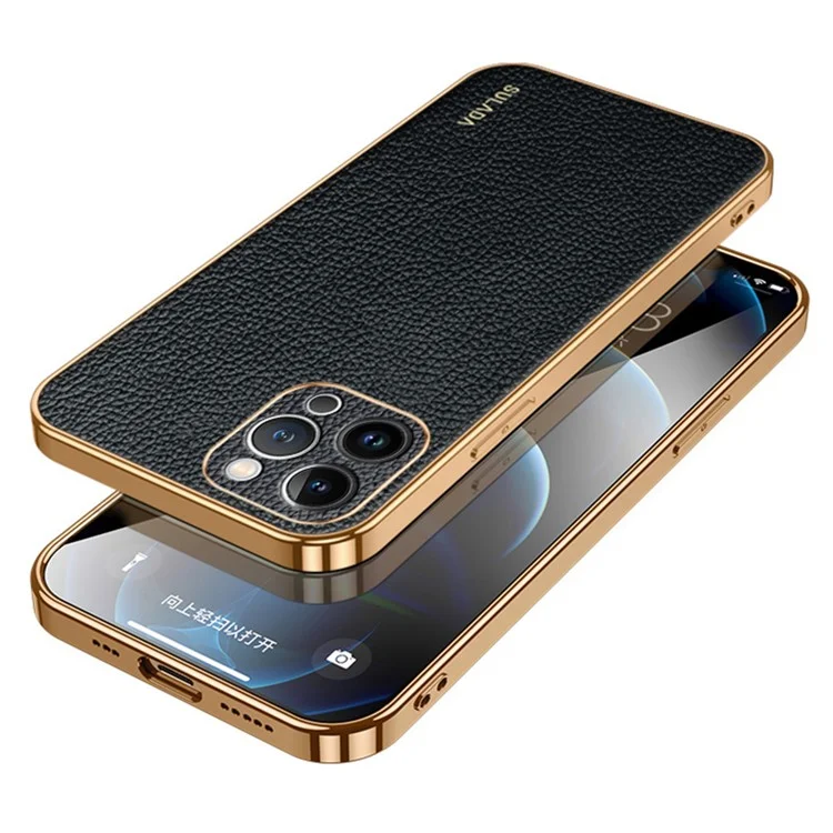 Sulada – Backcover iPhone 15 Pro Max - PU Leather Coated PC+TPU – Zwart - Afbeelding 1