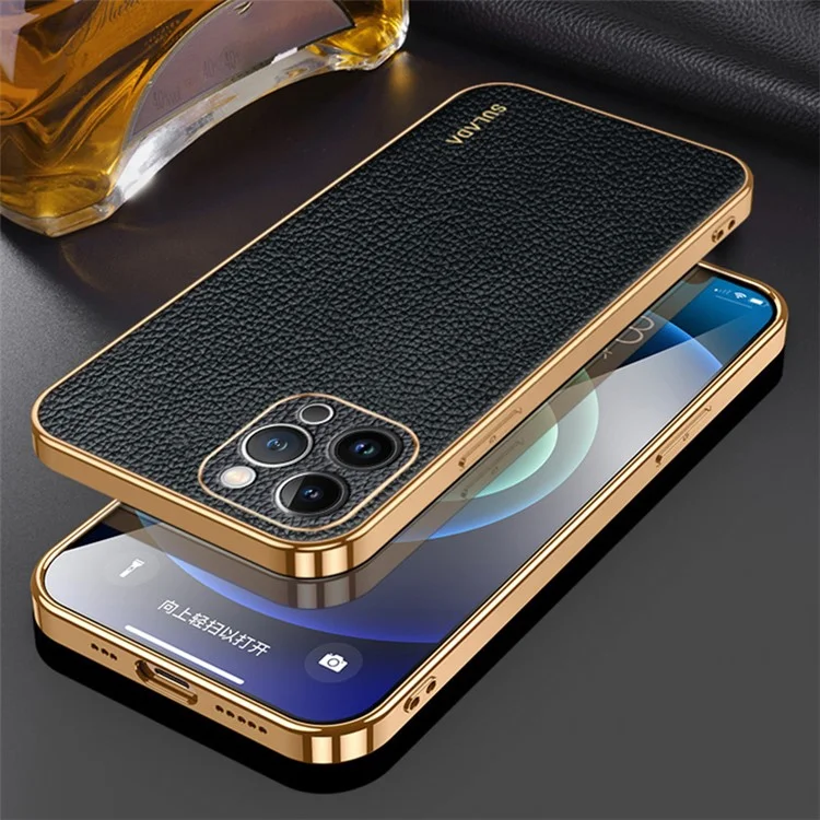 Sulada – Backcover iPhone 15 Pro Max - PU Leather Coated PC+TPU – Zwart - Afbeelding 4