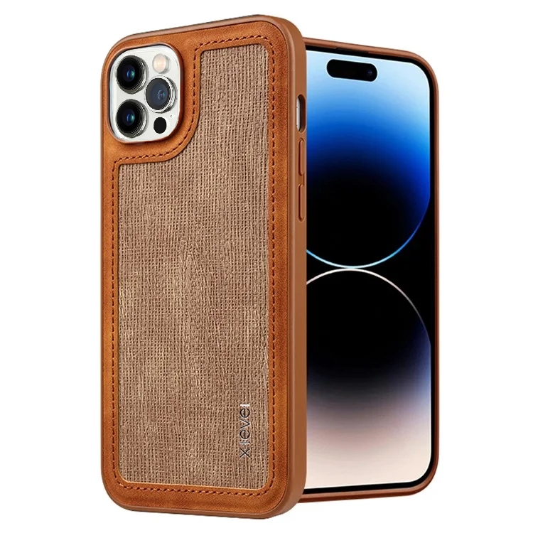 iPhone 15 ProMax-X-LEVEL For Line Splicing Anti-Slip Cover PU Leather Coated TPU Wear-Resistant Backcase -Bruin-Cityhoesje.nl