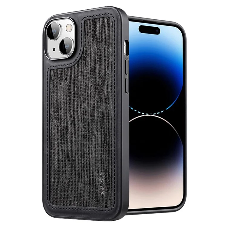 iPhone 15-X-LEVEL For Line Splicing Anti-Slip Cover PU Leather Coated TPU Wear-Resistant Backcase - Zwart-1-Cityhoesje.nl