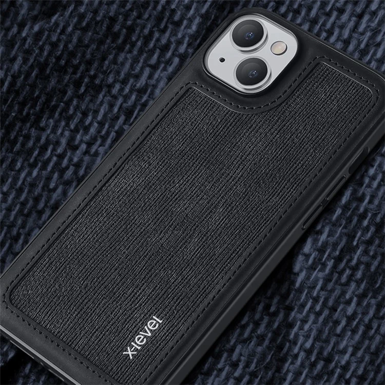 iPhone 15-X-LEVEL For Line Splicing Anti-Slip Cover PU Leather Coated TPU Wear-Resistant Backcase - Zwart-2-Cityhoesje.nl