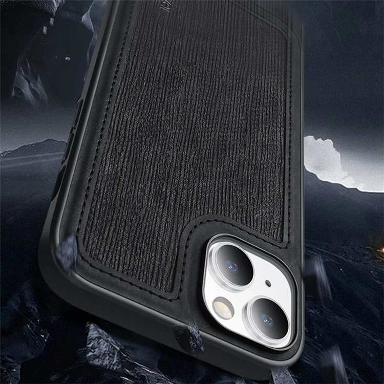 iPhone 15-X-LEVEL For Line Splicing Anti-Slip Cover PU Leather Coated TPU Wear-Resistant Backcase - Zwart-3-Cityhoesje.nl