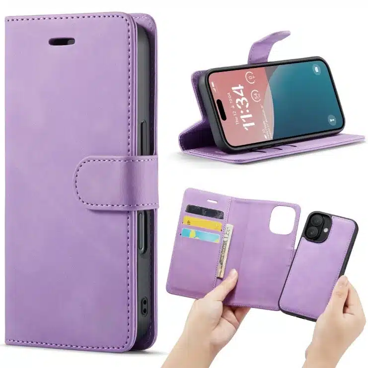 Cityhoesje-Bookcase-iPhone 16-2 in 1-Paars - Afbeelding 1