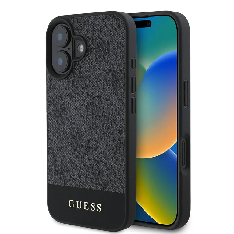 Guess iPhone 16-Backcover hoesje 4G PU bottom stripe - Grijs-1-Cityhoes.nl