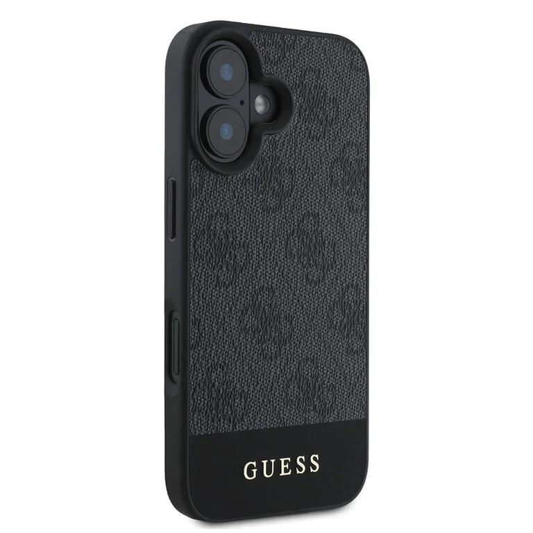Guess iPhone 16-Backcover hoesje 4G PU bottom stripe - Grijs-4-Cityhoes.nl