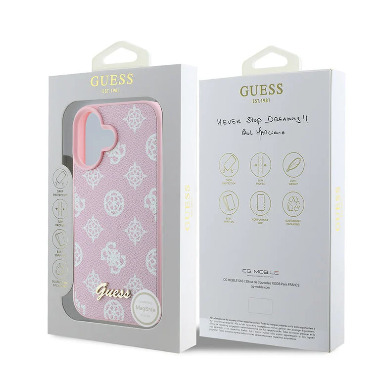 Guess iPhone 16 Backcover hoesje Magsafe PU peony - Roze-8-Cityhoesje.nl