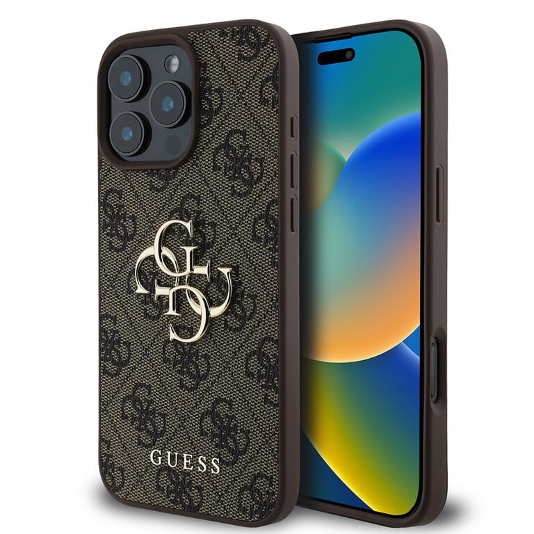 Guess iPhone 16 Pro-Backcover hoesje 4G PU big Logo - Bruin-1-Cityhoesje.nl