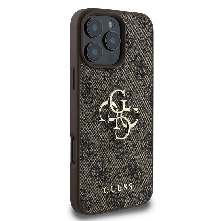 Guess iPhone 16 Pro-Backcover hoesje 4G PU big Logo - Bruin-4-Cityhoesje.nl