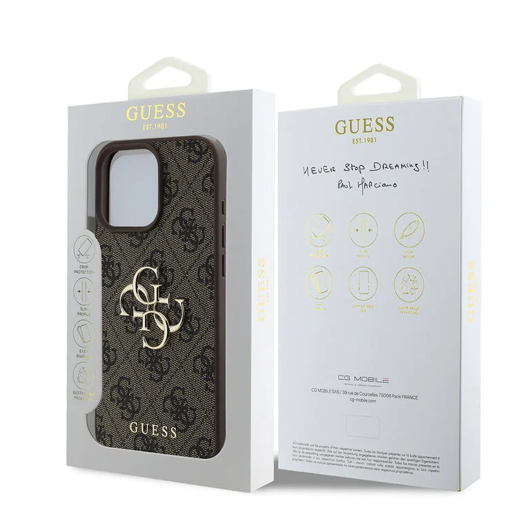 Guess iPhone 16 Pro-Backcover hoesje 4G PU big Logo - Bruin-8-Cityhoesje.nl
