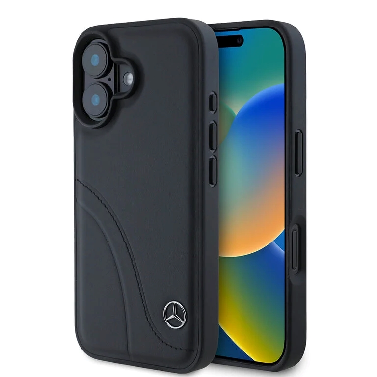 Mercedes Benz - Backcover iPhone 16 - Curved stiches - Zwart - Afbeelding 1