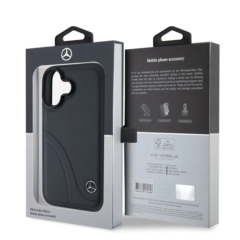 Mercedes Benz - Backcover iPhone 16 - Curved stiches - Zwart - Afbeelding 8