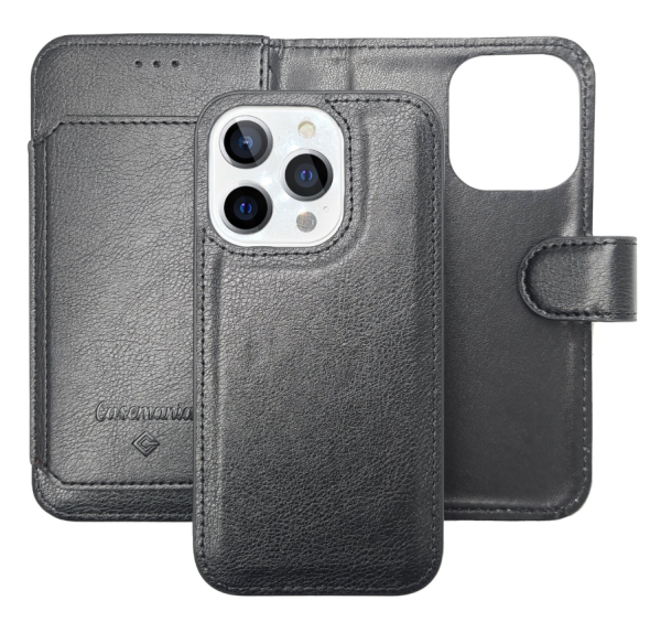 Casemania – Bookcase iPhone 16 Pro Max – 2 in 1 - 6 Pasjes - Zwart