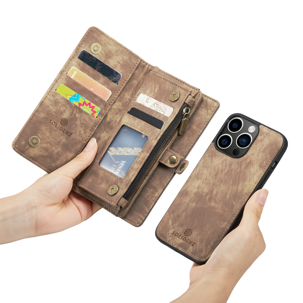 Solidenz Wallet Bookcase – iPhone 16 Pro Max – 2 in 1 – Bruin - Afbeelding 4