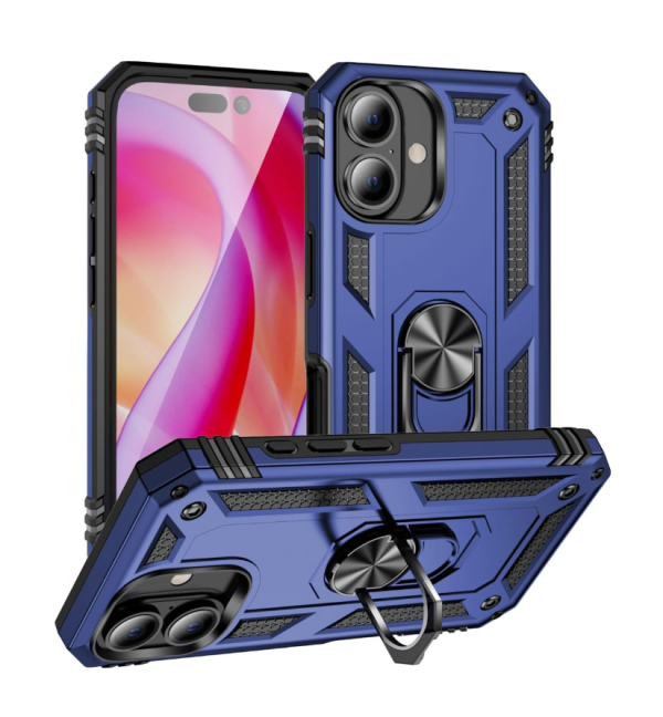 Cityhoesje – Backcover iPhone 16 Plus - Armor Kickstand – Blauw