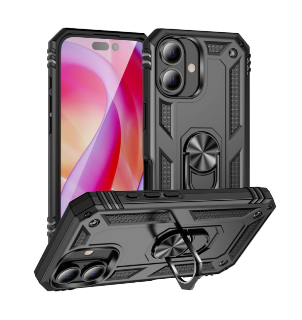 Cityhoesje –Backcover iPhone 16 Plus - Armor Kickstand – Zwart