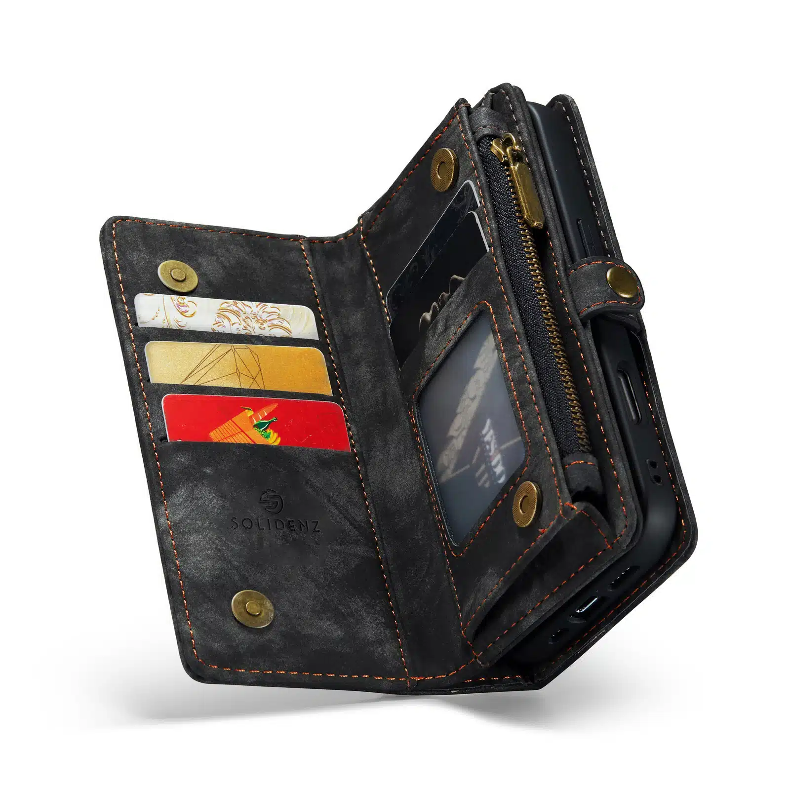 Solidenz - Bookcase iPhone 16 - Wallet 2 in 1 – Zwart - Afbeelding 2