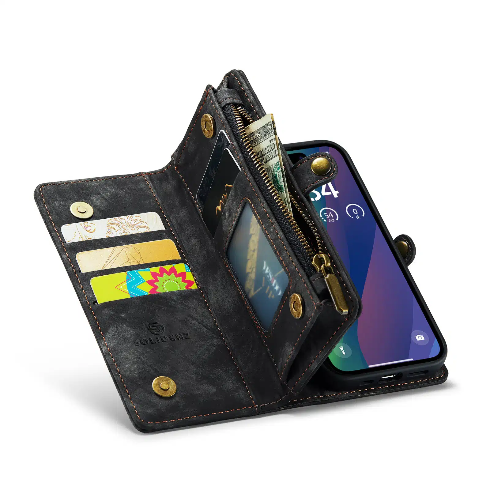Solidenz - Bookcase iPhone 16 - Wallet 2 in 1 – Zwart - Afbeelding 3