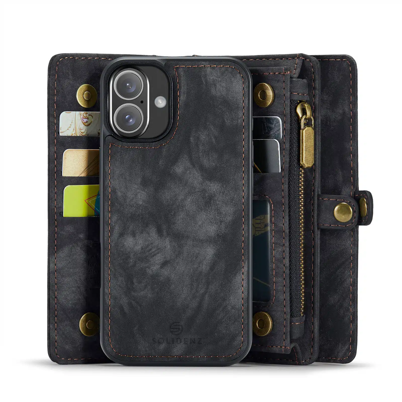 Solidenz - Bookcase iPhone 16 - Wallet 2 in 1 – Zwart - Afbeelding 4