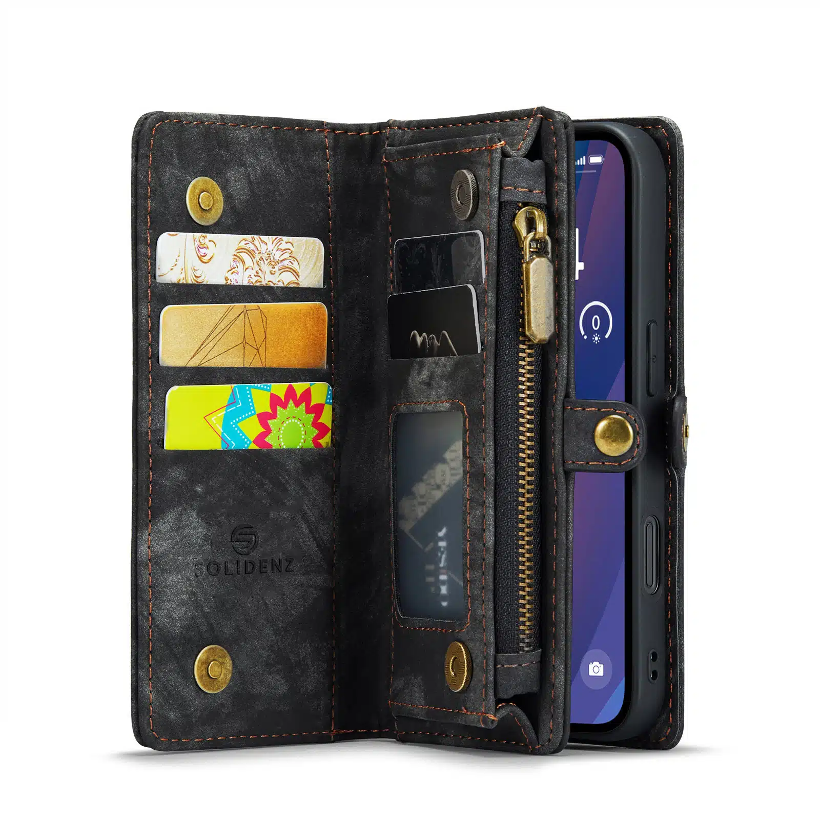 Solidenz - Bookcase iPhone 16 - Wallet 2 in 1 – Zwart - Afbeelding 5