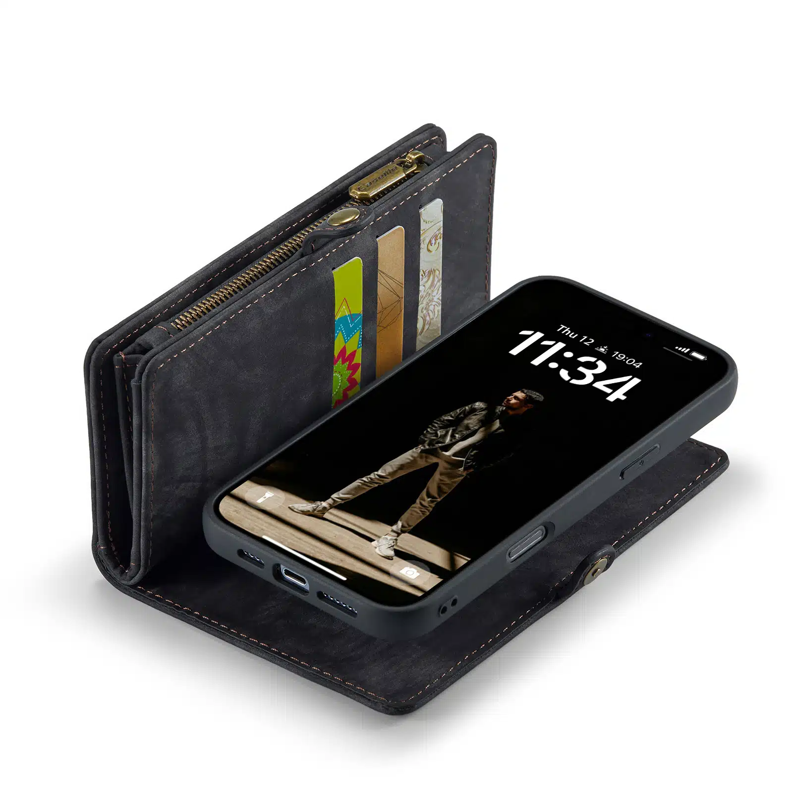 Solidenz - Bookcase iPhone 16 - Wallet 2 in 1 – Zwart - Afbeelding 6