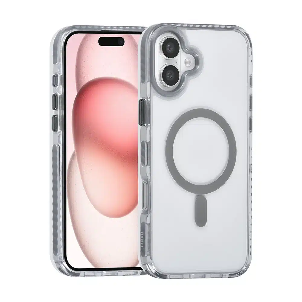 TUNIQ – Backcover iPhone 16 Plus – Afneembaar Nek koord -TPU- PC – Grijs-Transparant - Afbeelding 1