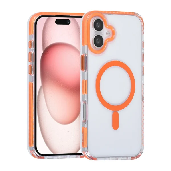 TUNIQ – Backcover iPhone 16 Plus – Afneembaar Nek koord - Magsafe -TPU- PC – Oranje-Transparant