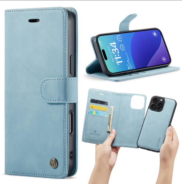 Casemania – Bookcase iPhone 16 Pro – 2 in 1 - Licht Blauw