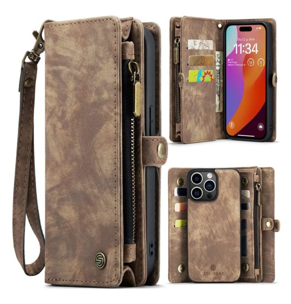 Solidenz - Bookcase iPhone 16 Pro Wallet - 2 in 1 – Bruin