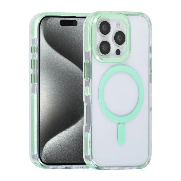 TUNIQ – Backcover iPhone 16 Pro - Afneembaar Nek koord - Magsafe - TPU - PC - Groen-Transparant