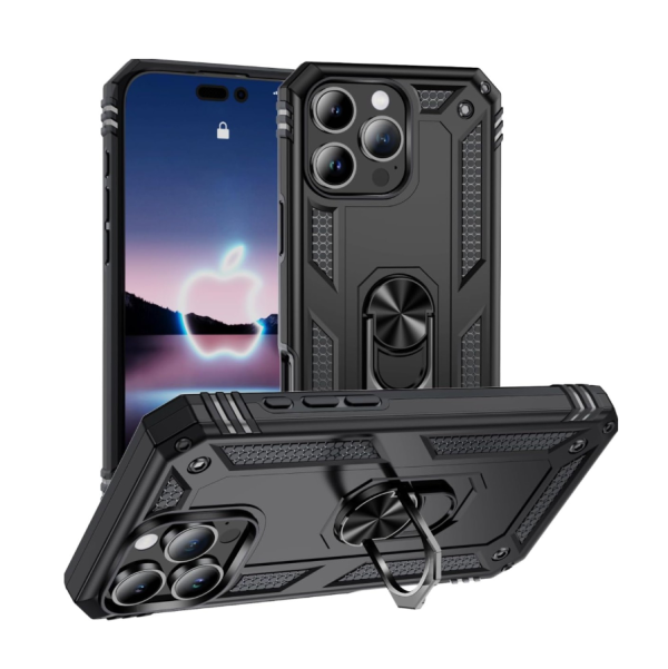 Cityhoesje Armor - Backcover iPhone 16 ProMax - Kickstand – Ring  – Zwart