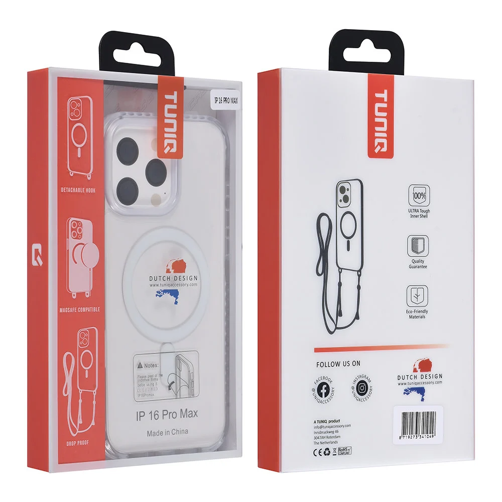 iPhone 16 ProMax-TUNIQ-Backcover hoesje-Nek koord - Magsafe -TPU- PC-Wit-Transparant-5-Cityhoesje.nl