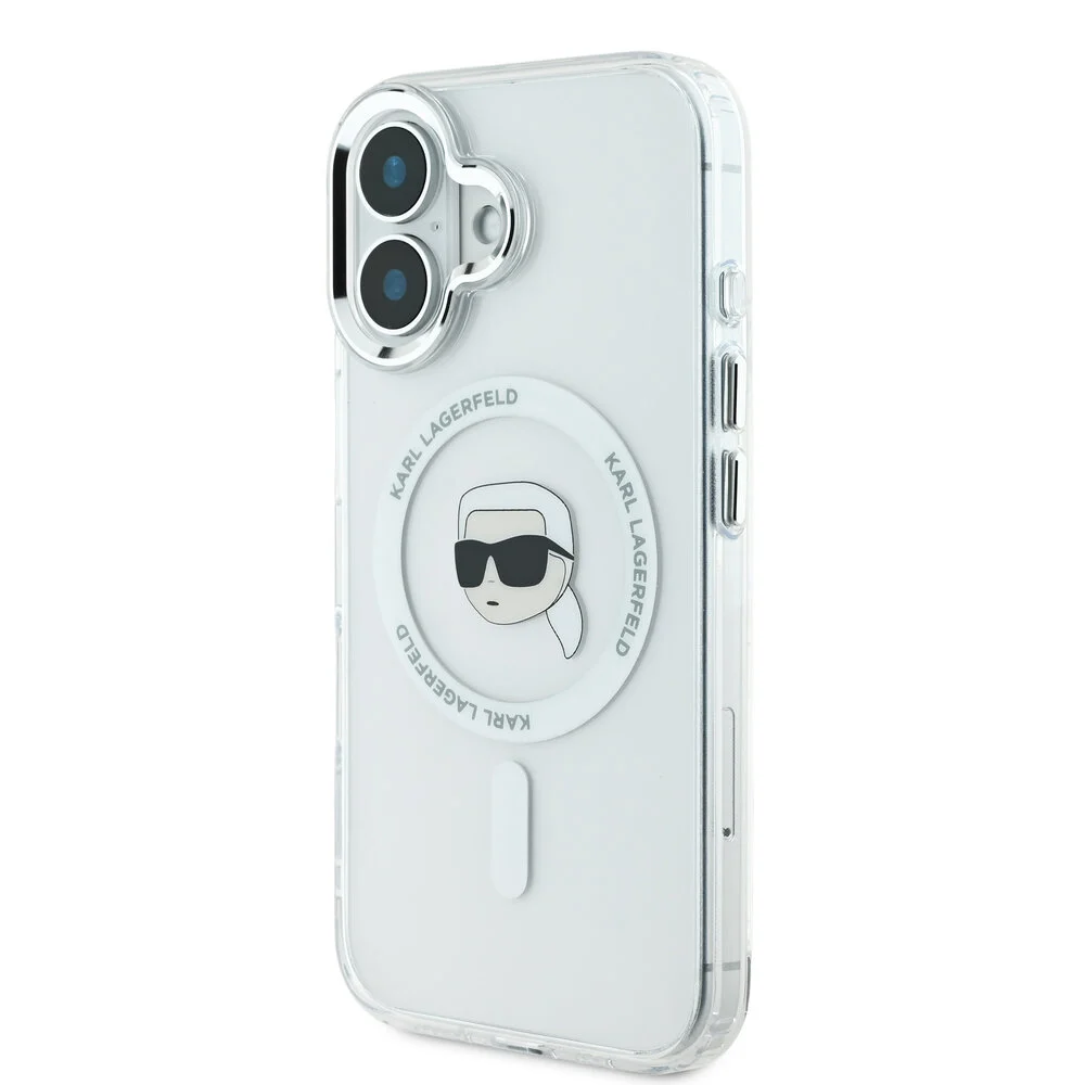Karl Lagerfeld - Backcover iPhone 16 - Karl Head - Magsafe - metal - Transparant Wit - Afbeelding 2