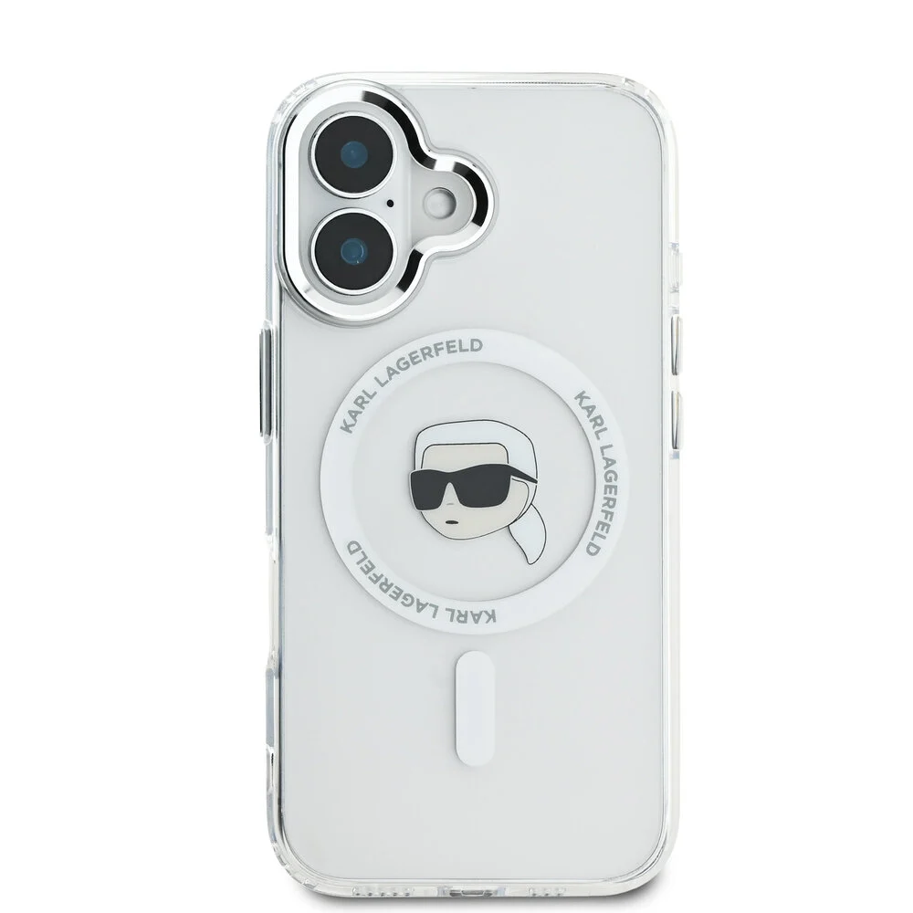 Karl Lagerfeld - Backcover iPhone 16 - Karl Head - Magsafe - metal - Transparant Wit - Afbeelding 3