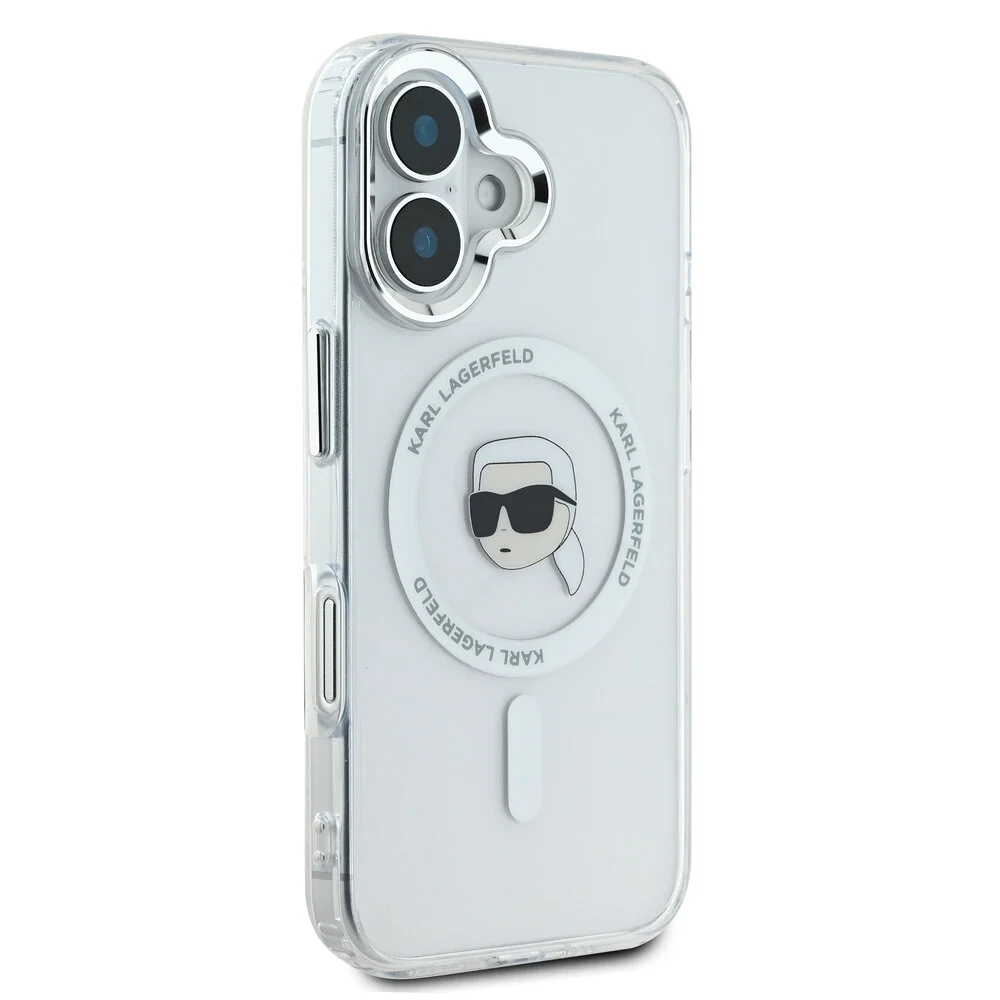 Karl Lagerfeld - Backcover iPhone 16 - Karl Head - Magsafe - metal - Transparant Wit - Afbeelding 4