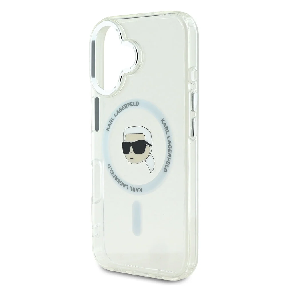 Karl Lagerfeld - Backcover iPhone 16 - Karl Head - Magsafe - metal - Transparant Wit - Afbeelding 5