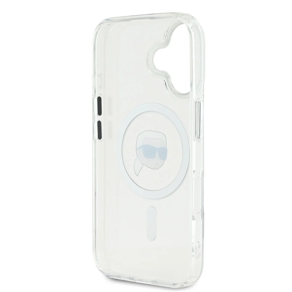 Karl Lagerfeld - Backcover iPhone 16 - Karl Head - Magsafe - metal - Transparant Wit - Afbeelding 6