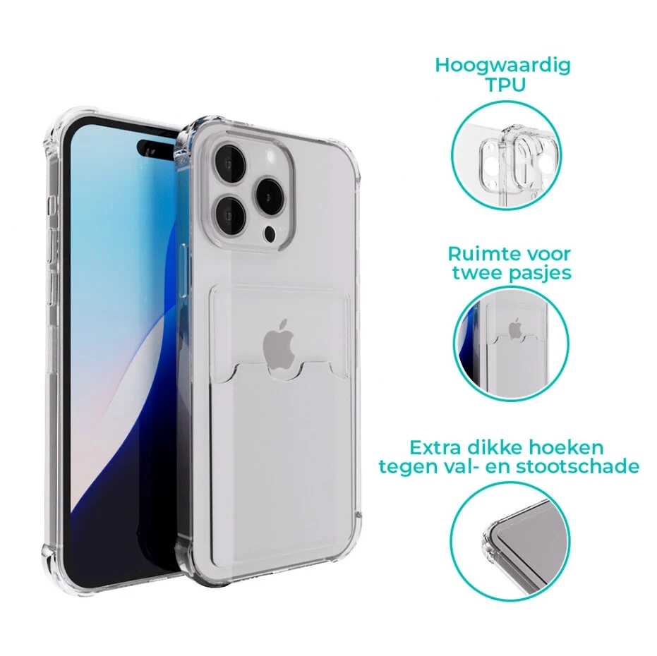 Casemania - Backcover iPhone 16 Pro - Anti Shock - Pasjeshouder - Transparant - Afbeelding 3