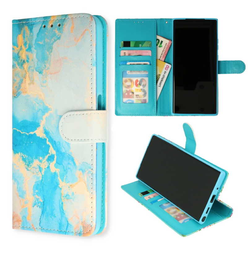 Cityhoesje – Bookcase iPhone 16 - Pasjeshouder - Marmer Goud - Afbeelding 1